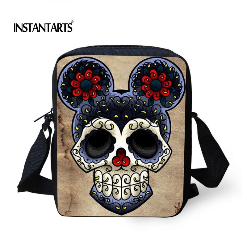 INSTANTARTS 3D Vintage Schedel Print Mannen Kleine Cross Body Bags Brand Tas Hoge Qualilty Halloween Handtassen: C644E