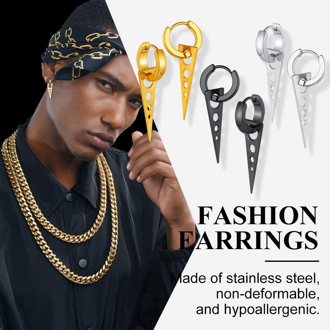 1 Paar Rvs Scharnierende Huggie Oorringen Voor Mannen Vrouwen Punk Dangle Driehoek Piercing Oorbel Sieraden