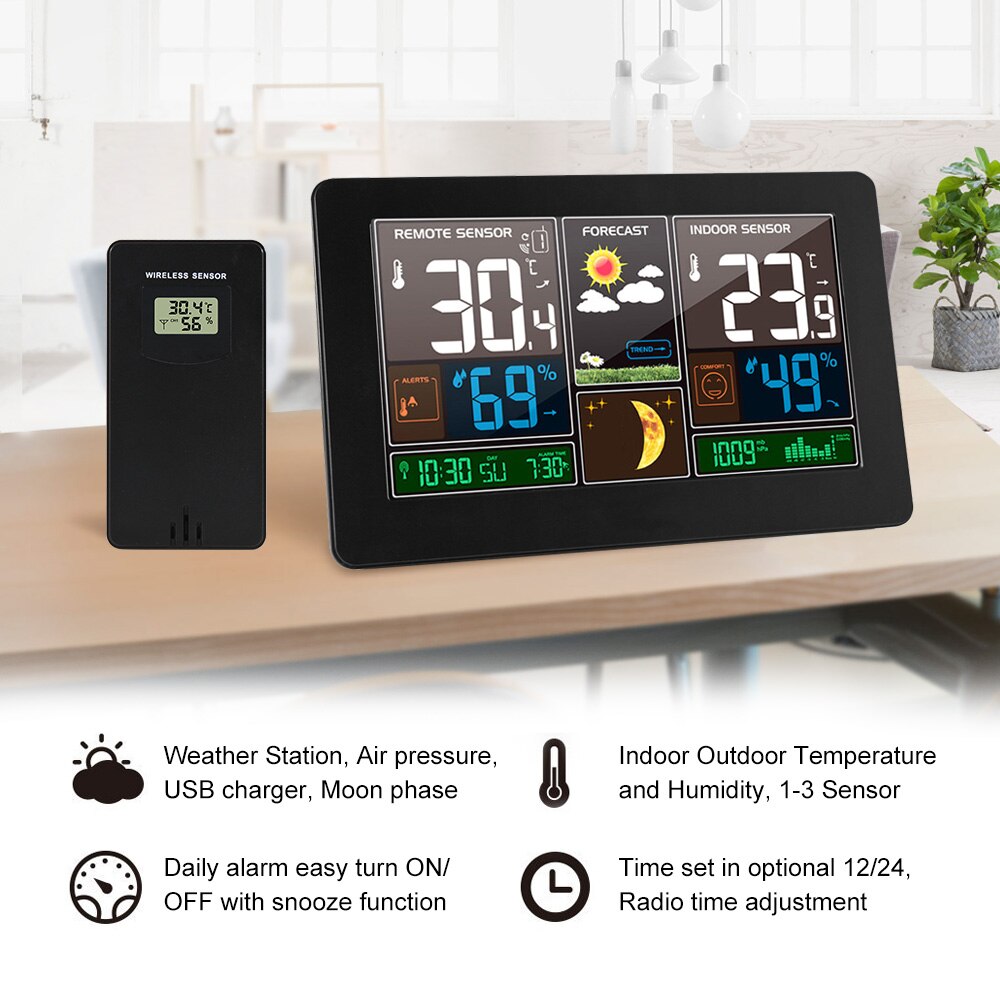 Digitale Weerstation Wireless Indoor Outdoor Sensor Thermometer Hygrometer Klok