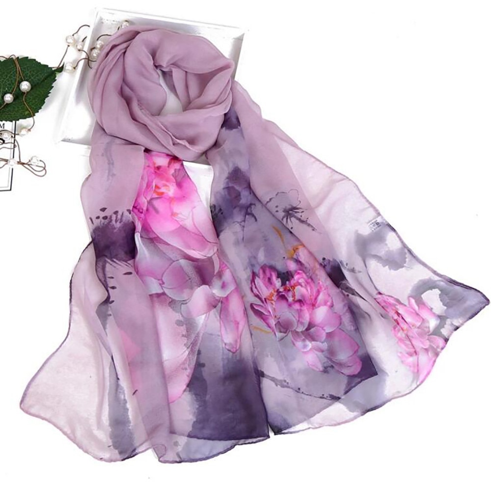 Bufanda de seda fina para mujer, pañuelo de seda fina a la , Hijab de gasa con estampado, chal largo y suave de imitación, novedad de verano