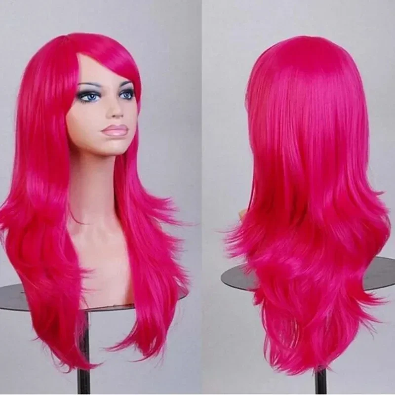 QQXCAIW 70cm Curly Long Pink Cosplay Wig Hair Pieces Synthetic Hair Gray Pink Blonde Wigs for Black Women Peruk Wigs