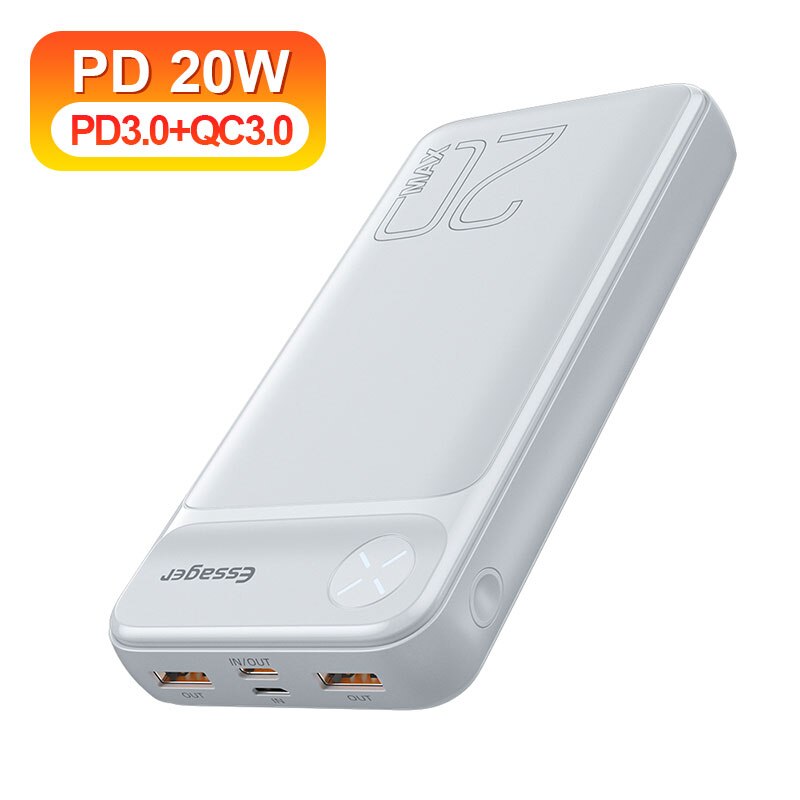 Essager – chargeur de batterie externe portable, 20000 mAh, 20000 mAh, Powerbank PD 20W, charge rapide pour iPhone: PD QC 3.0 White