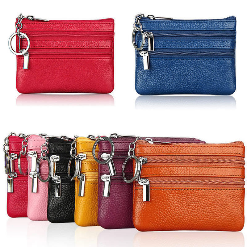 Zachte Unisex Mannen Vrouwen Card Coin Sleutelhanger Rits Portemonnee Lederen Portemonnee Pouch Kleine Verandering Zachte Tas