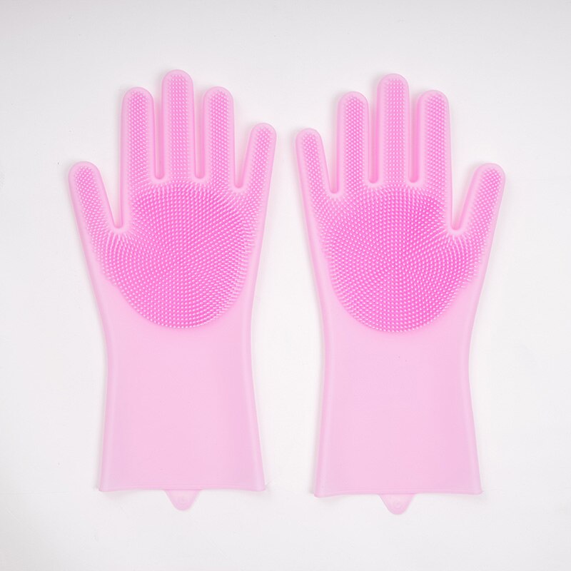 Dish Washing Gloves Scrubber Rubber Magic Cleaning Silicone Gloves Heated Resistant Kitchen Household Gloves Easy Washing Gloves: Pink Red