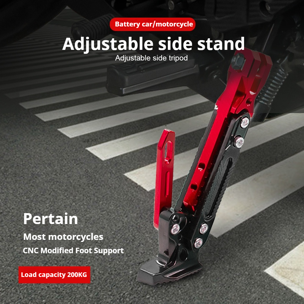 Motocicleta ajustável Metal pé Side Stand, Kickstand, Kick Bracket, Acessórios de estacionamento, moto, bicicleta