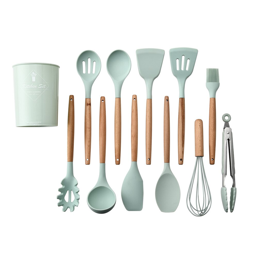 Silicone cuisine ustensiles de cuisine outils ensemble antiadhésif spatule pelle cuisson ustensiles de cuisine ustensiles de cuisine accessoires de cuisine Gadgets: Light green
