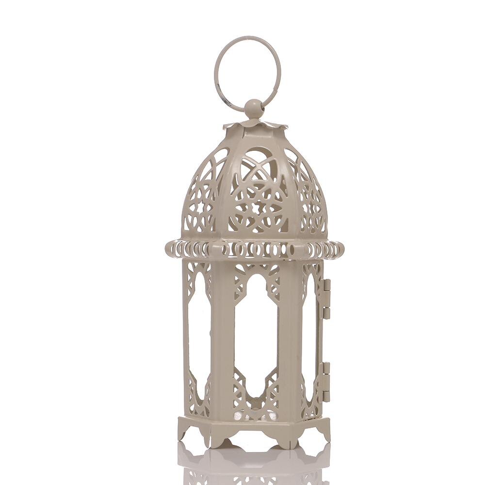 Farol-candelabro votivo marroquí, farol colgante para , decoración de boda, candelabros Vintage, lámpara de farol de cristal de hierro: White transparent