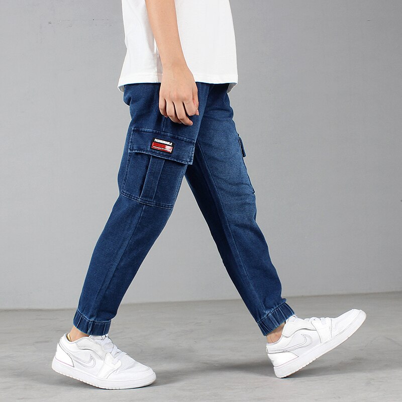 freundlicher Kausalen Jeans Hosen Frühling Herbst freundlicher betroffen Fracht Denim Hosen Hosen Für Jugendliche Jungen 110-160 CM Tragen cyf774