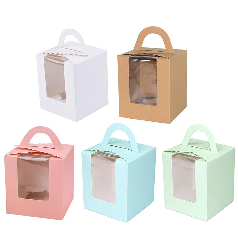 20 Stuks Leuke Mini Biscuit Snoep Doos Enkele Muffin Doos Draagbare Roze Venster Cupcake Doos Mousse Modder Pudding Fles Verpakking cup