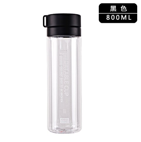 600 800 ML BPA GRATIS Toepasselijk Sport Water fles Met Touw Voor Wandelen Klimmen Tour PC Leuke Draagbare Snoep Kleur geen Lek Drinken: 800ML / Black