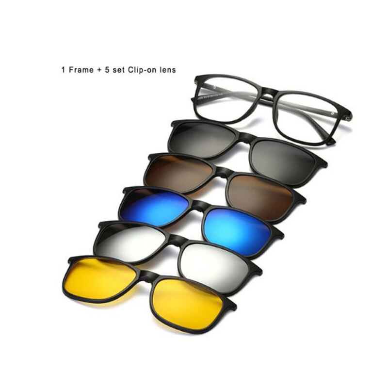 5 Set Clip Lens + 1 Frame Wandelen Brillen Spiegel Gepolariseerde Zonnebril Clip-On Magneten Kan Absorberen Bijziendheid Verziendheid bril