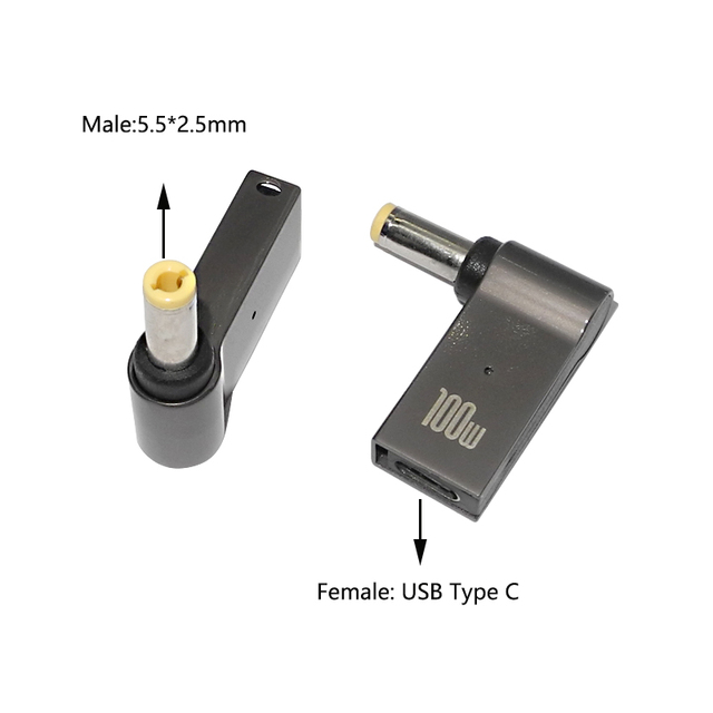 PD 100W Laptop Power Charger Supply Adapter Connector USB Type-C Female to DC Male Jack Plug Converter for Lenovo HP DELL Asus: Silver