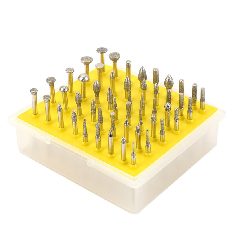 50Pcs Diamond Coated Grinding Grinder Head Rotary Diamond Burrs For Metalworking Stone Ceramic Glass Carbide Carving Tool