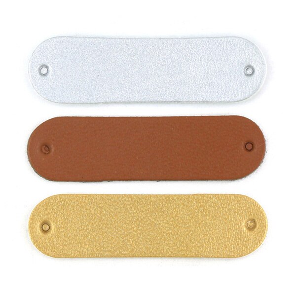 50 stk 45 x 12mm blanke pu læder tags brun / guld / sliver håndlavede strikemærker til tøj 2- huller sy hat label diy håndværk: Blande