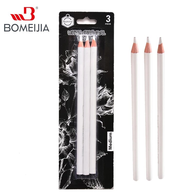 3Pcs White Highlight Sketch Charcoal Pencil Set Standard Special Painting Pencils For School Tool Non-toxic Paint Art Supplies