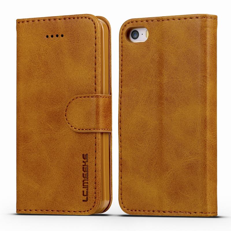 PU Leather Case Voor iPhone 5 s Case Wallet Flip Cover iPhone 5 SE Case Luxe Vintage Boek Telefoon gevallen Met Kaarthouder: For iPhone se / Yellow