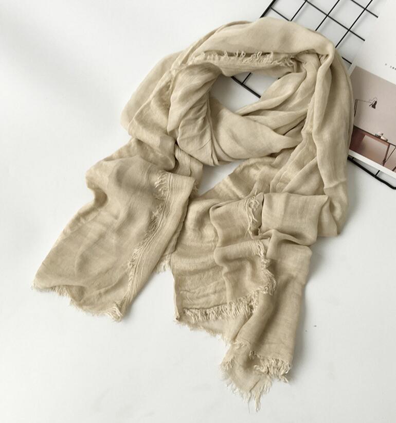 Black Red Cotton Acrylic Winter Women Scarf Men Warm Long Shawl Solid Wrinkle Scarves Ring Collar 75*180CM M255: Light Khaki