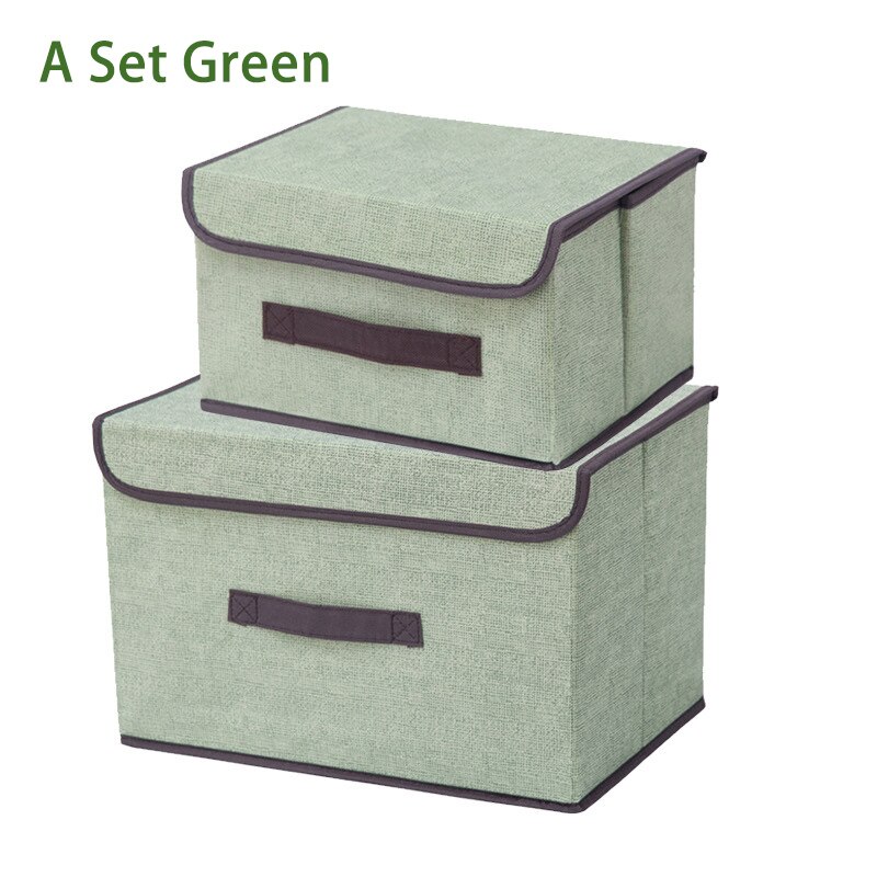 Non Woven Fabric Storage Box with Lids Household Toy Snacks Sundries Organizer Storage Boxes Basket Cloth Storage Organizer Box: A Set Light green