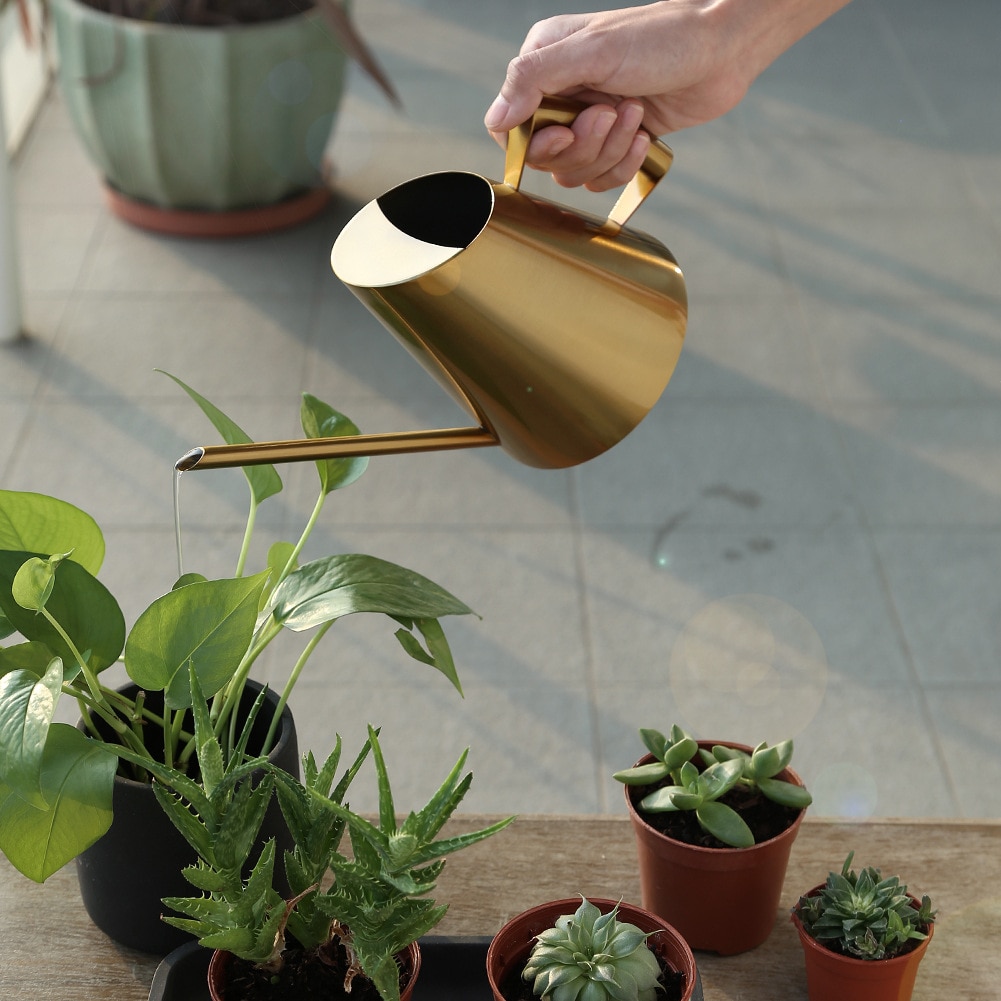 Metall vattenkanna trädgård blomma vattenflaska rostfritt stål kruka med lång pip stor liten storlek för bonsai inomhus växter