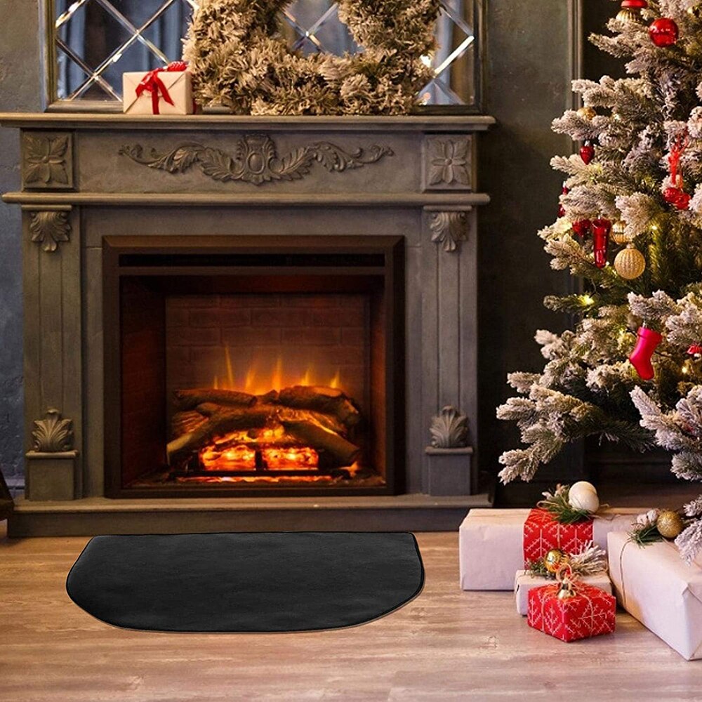 Round Fire Pit Mat Fireproof Blanket Half Hearth Fireplace Area Rug Polyester Trim Non Slip Mat Protects Floors From Sparks