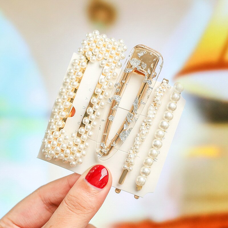 1 conjunto coréia imitado pérola grânulos de cabelo clipes para mulheres doce menina barrettes hairpins acessórios para cabelo artesanal headwear hairgrip: H025-12