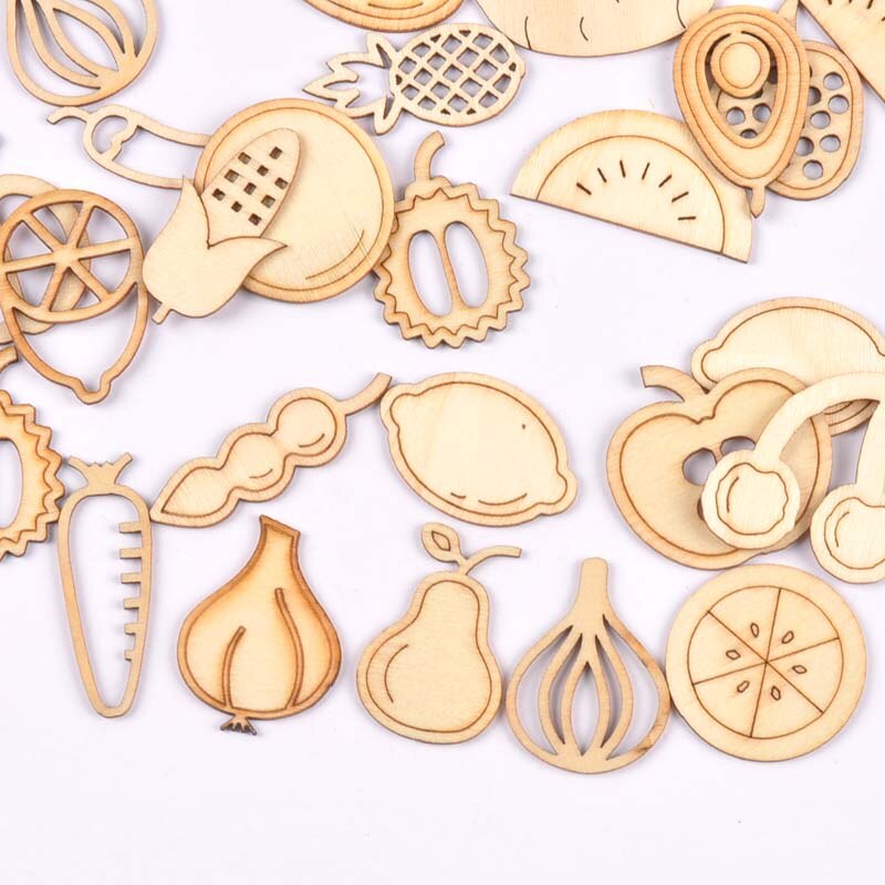 10-40mm Multi Mixed Fruits Pattern Wood Crafts Supplies For Scrapbooking Kids DIY Handmade Wooden Embellishments Home Decor
