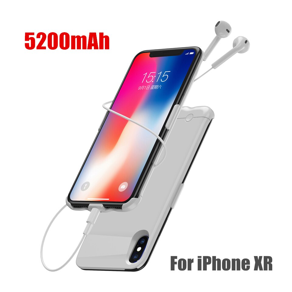 Amstar, fundas de cargador de batería de 5200mAh para iPhone X XR XS, funda de carga PowerBank, fundas traseras de 6200mAh para iPhone XS Max: HK17 White XR