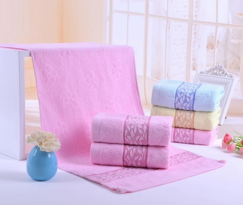 - 1pc 33*73cm Cotton Hand Towel Face Wash Cloth Dyed Plain Satin Jacquard ultra soft and absorbent Magic Towel: Pink
