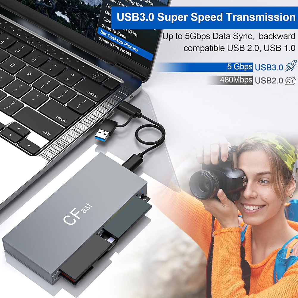 CFast Card Reader Read 6 Cards Simultaneously USB C CFast 2.0 Card Reader USB Card Reader for CFast/CF/MS/SD/TF/XD Card