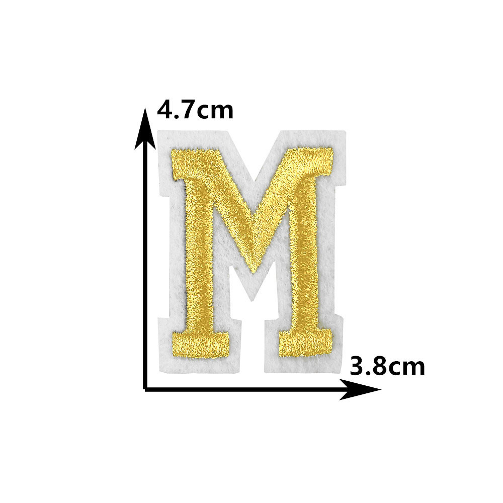 Parche bordado para planchar adhesivo termofusible con 26 letras doradas en inglés, parche decorativo para costura DIY para ropa: Transparente