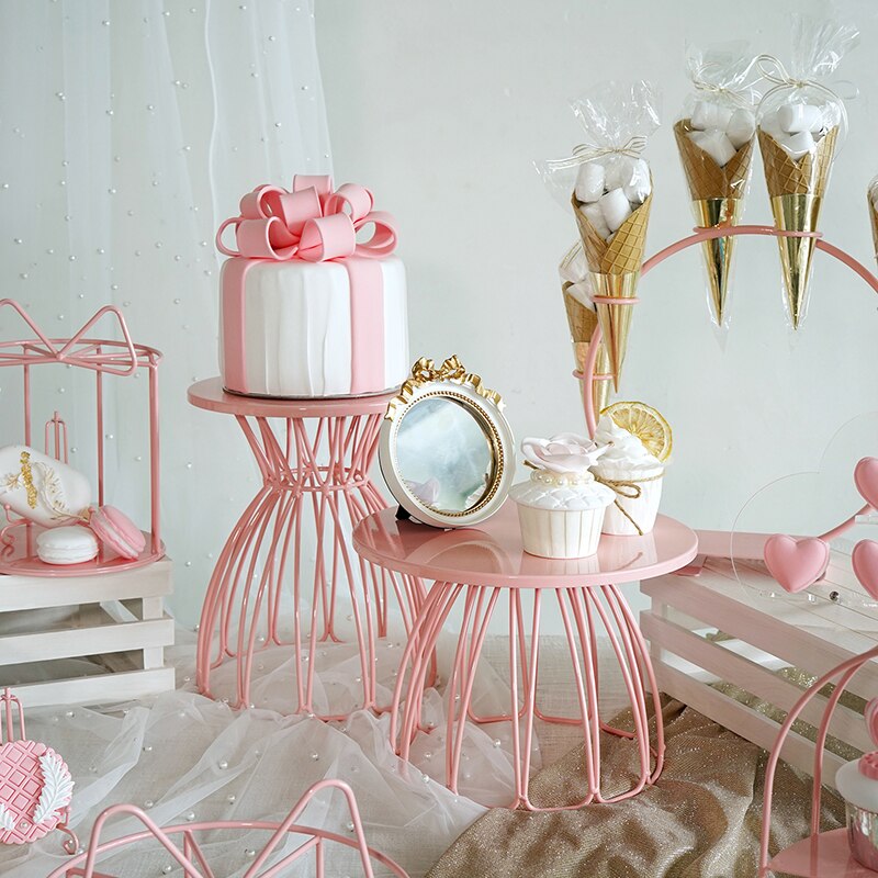 Rosa prinsessa bröllop födelsedag flicka baby shower fest tårta mat cupcake stativ hållare tårt tallrikar baka bakverk serviser