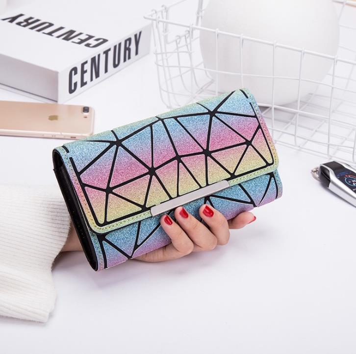 Maelove geometry wallet handbag noctilucent female hologram Clutch purse Matt Color/luminous wallet: shinning rainbow