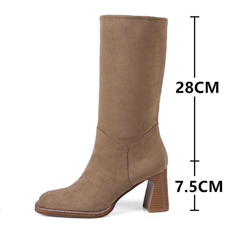 Suède dames halfhoge laarzen dames winter gothic retro stijl rijlaarzen western cowgirl laarzen dames botas mujer