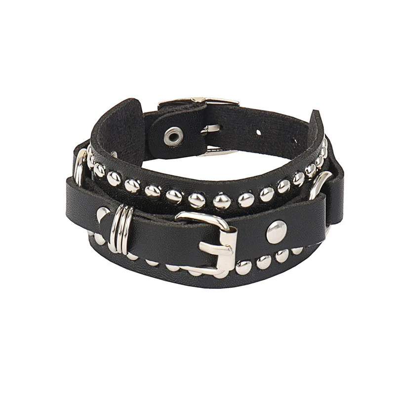 cuadrado redondo de cuero PU gótico esqueleto cráneo Punk remache estrella pulsera cadenas Retro brazalete pulsera joyería de navidad