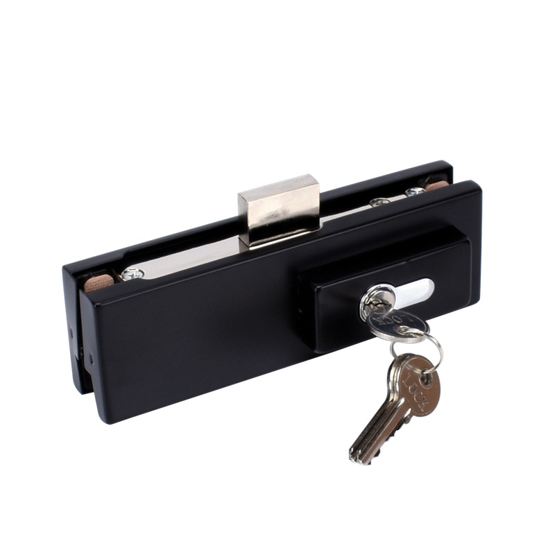 Stainless Steel Frameless Glass Door Lock Sliding Gate Lock With 3 Keys Anti-Theft Security Door Lock 10-12 mm Door Clamp: Black lock