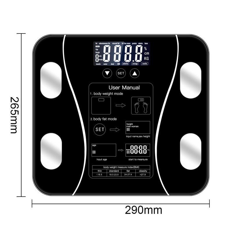Básculas de grasa corporal piso científico inteligente electrónico LED peso Digital baño Balance Bluetooth APP Android o IOS