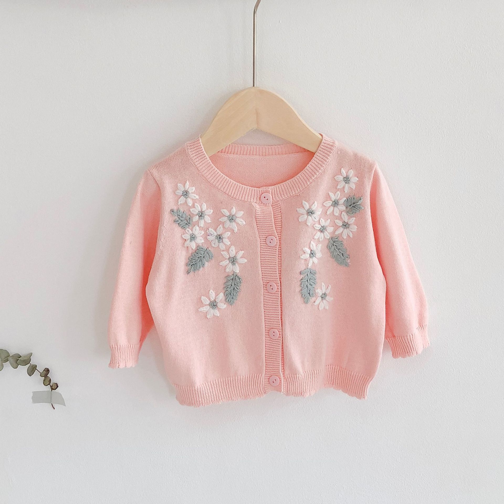 Kids Sweaters Thin Knitted Cotton Clothes Apring Autumn Baby Girls Long Sleeve Open Stitch Flower Embroidery Sweater 0-24 M