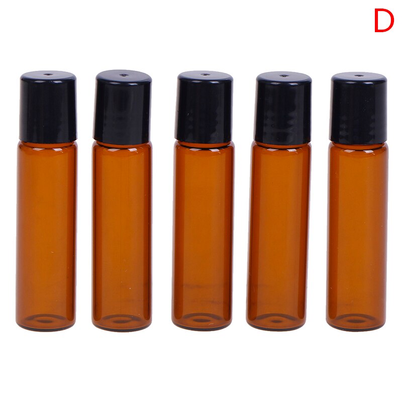 Botella de vidrio ámbar Roll On Roller, viales marrones de aceite esencial, botella de prueba de muestra con bola de Metal, 1ml, 2ml, 3ml, 5ml, 10ml, 5 unids/paquete: as pic 5ML