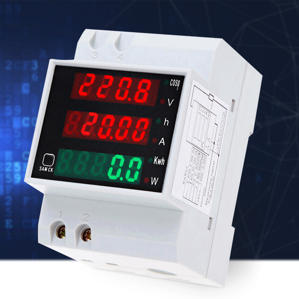 Medidor de Factor de potencia de voltaje de Riel Din Digital multifuncional, amperímetro, voltímetro, 100A, AC80-300V