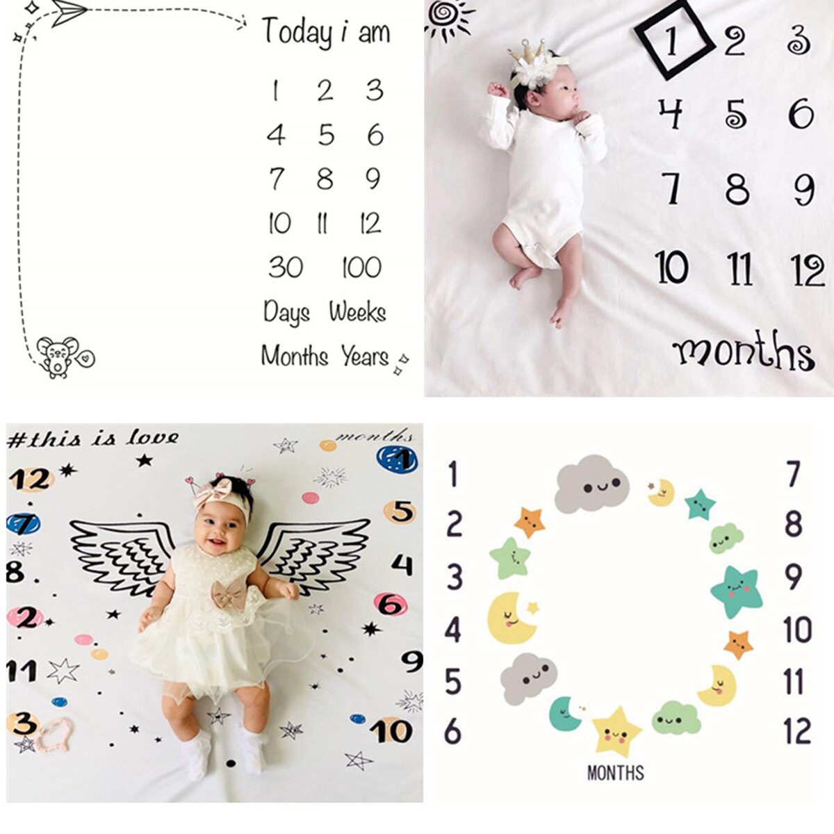 Baby Milestone Deken Fotografie Achtergrond Prop Doek Maandelijkse Groei Foto Accessoires 0-12M