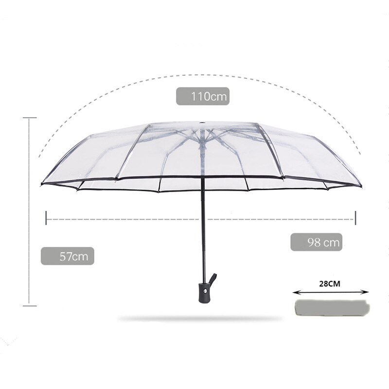 Paraguas transparente para hombre y mujer, sombrilla plegable totalmente automática, de lujo, transparente, para la lluvia, para exteriores, color negro y rosa