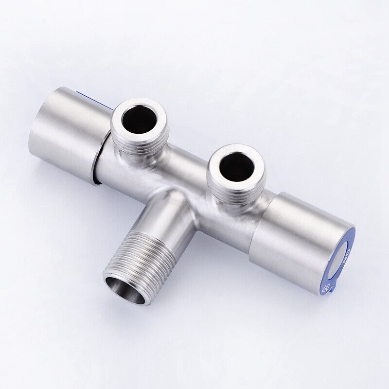 G1/2 x 1/2 304 Stainless Steel One Into Two Three-Way Angle Valve, Double Handle Double Control Single Cold Multi-Function Fauce