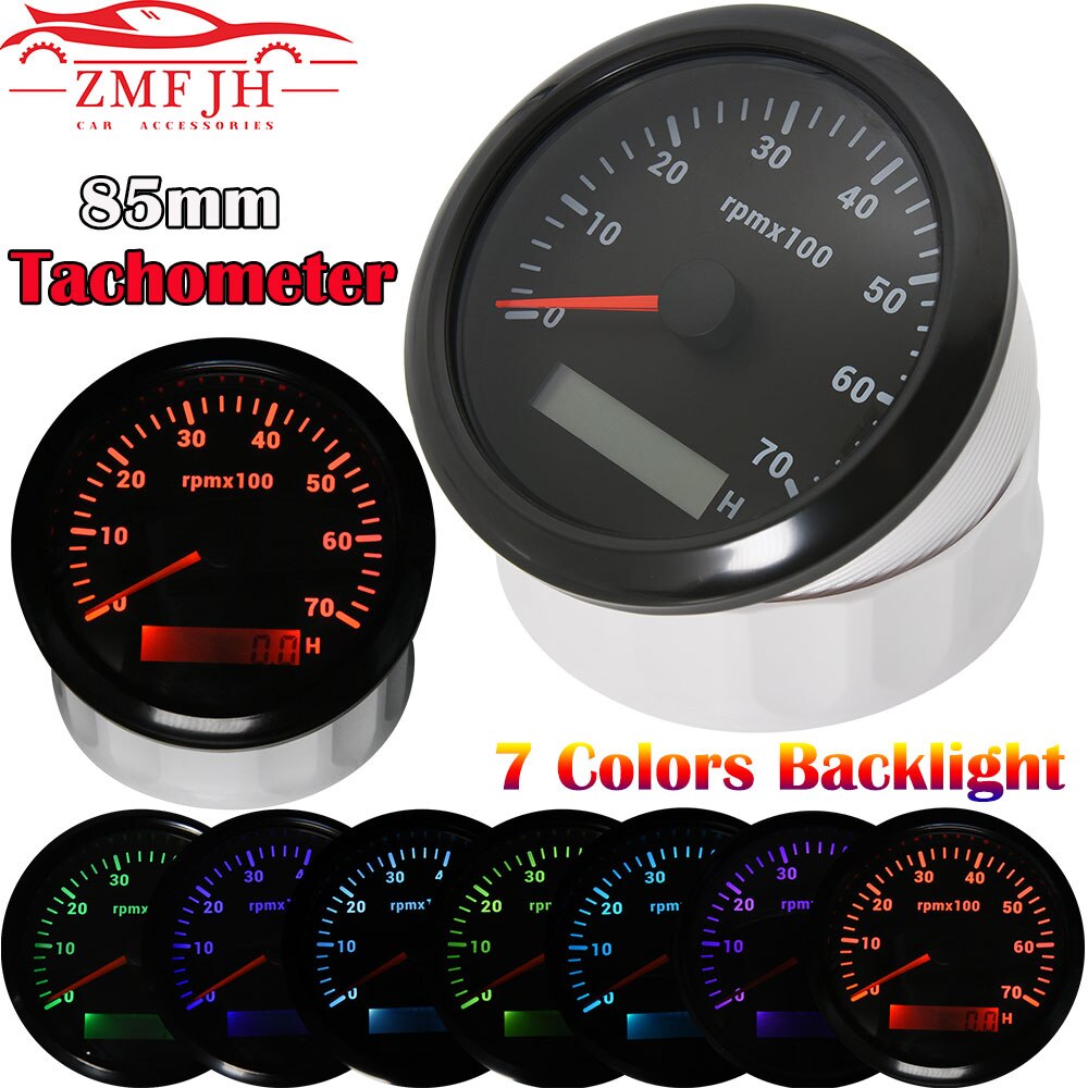 7 kolorów podświetlenie 85mm Marine Tacho metromierz 3000-8000RPM zaburtowy licznik Tacho metromierz z Hourmeter dla samochodów ciężarowych