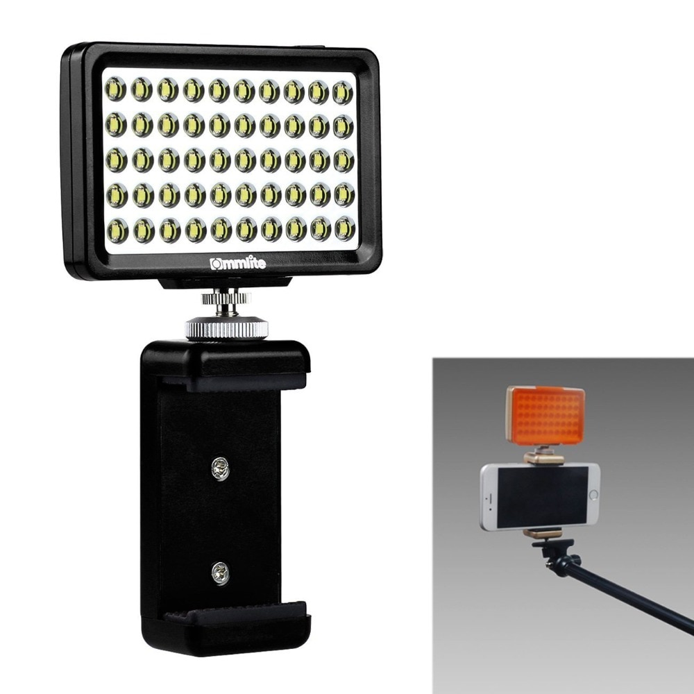 Commlite CM-L50 LED Camera Video Light, 50 LED 5700-6000 K Dimbare Mini Panel Light voor Canon Nikon Camera en Smartphone