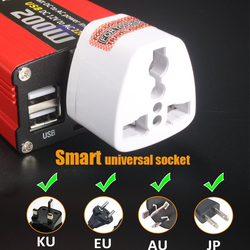 200w bil strømomformer  dc 12v til  ac 220v omformer dobbel usb lader adapter bil makt booster - rød