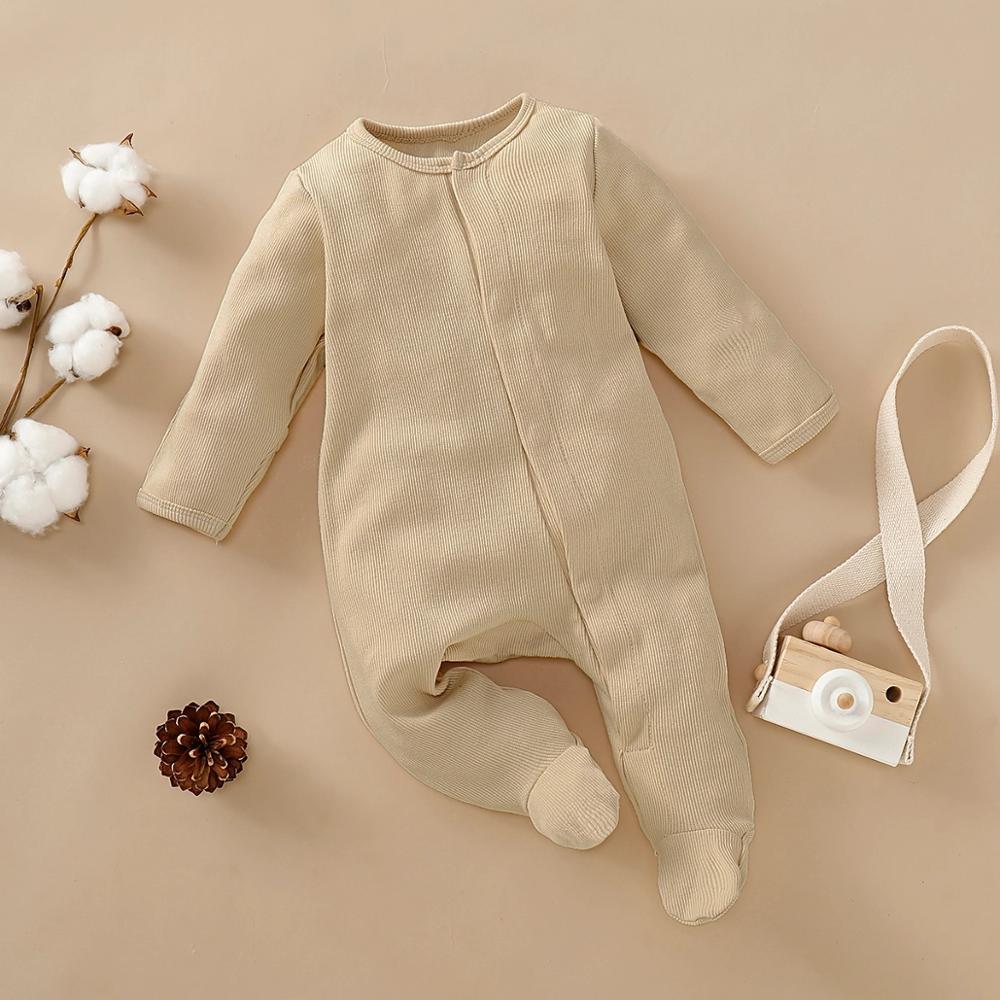 PatPat 2020 Nuova Primavera e L' Autunno Del Bambino Della Ragazza del Ragazzo Solido Footed Tuta a maniche Lunghe Costume Intero Vestiti Del Bambino: Beige / 12-18 Months