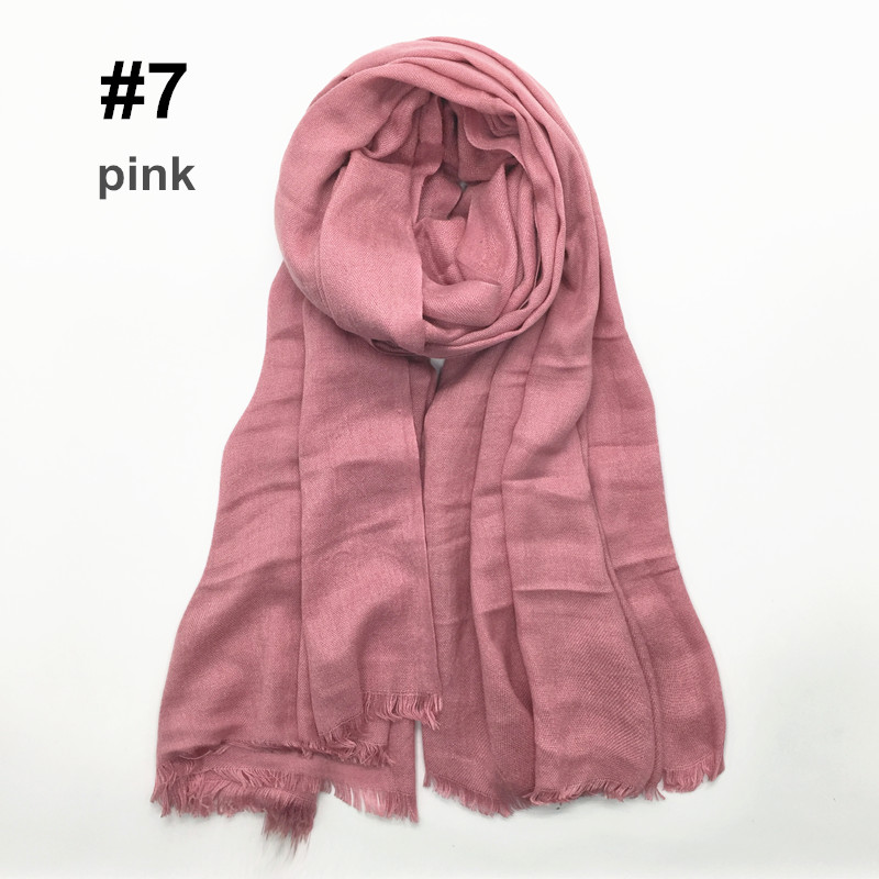 1PC Festival écharpe plaine foulards et châle frange hiver écharpe doux musulman imprimer hijab solide pashmina enveloppement 12 couleur: color 7