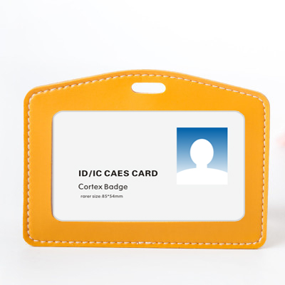 Price Soft PU Leather ID Card Holder Horizontal/Vertical Without Lanyard, for Students/Business/Staff,: H Orange