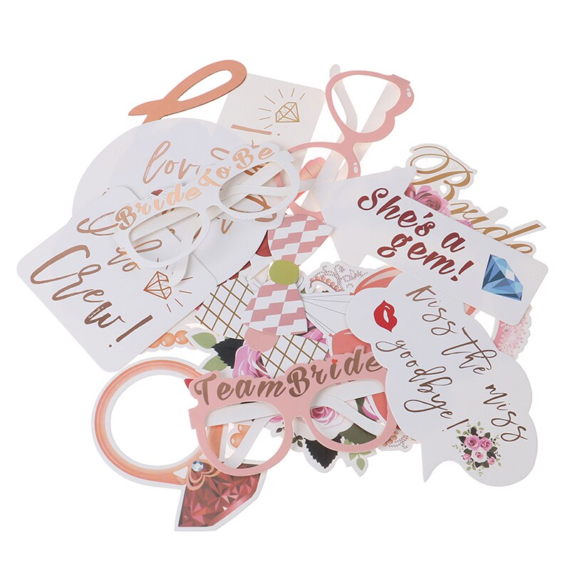 23PCS Bachelorette Party Wedding Pink Team Bride To Be Hen Party Birthday Selfie Gold Photo Props Photo Booth Props