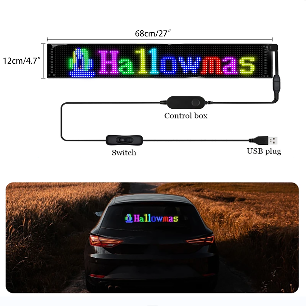 GOTUS scrollen helle Werbung LED-Schild USB 5V Bluetooth APP Kontrollschild programmierbares Textenmuster LED-Autoschild